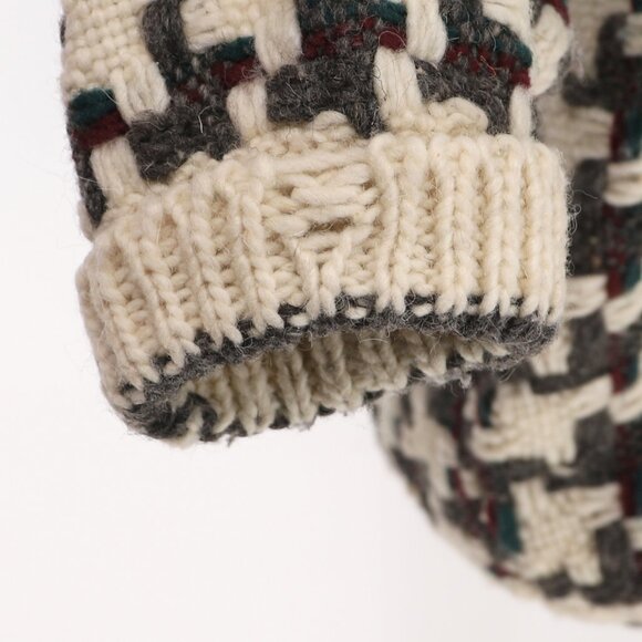 VINTAGE Women's Thick Knit Basketweave Button Front Cardigan Sweater Cream Brown - Picture 7 of 7